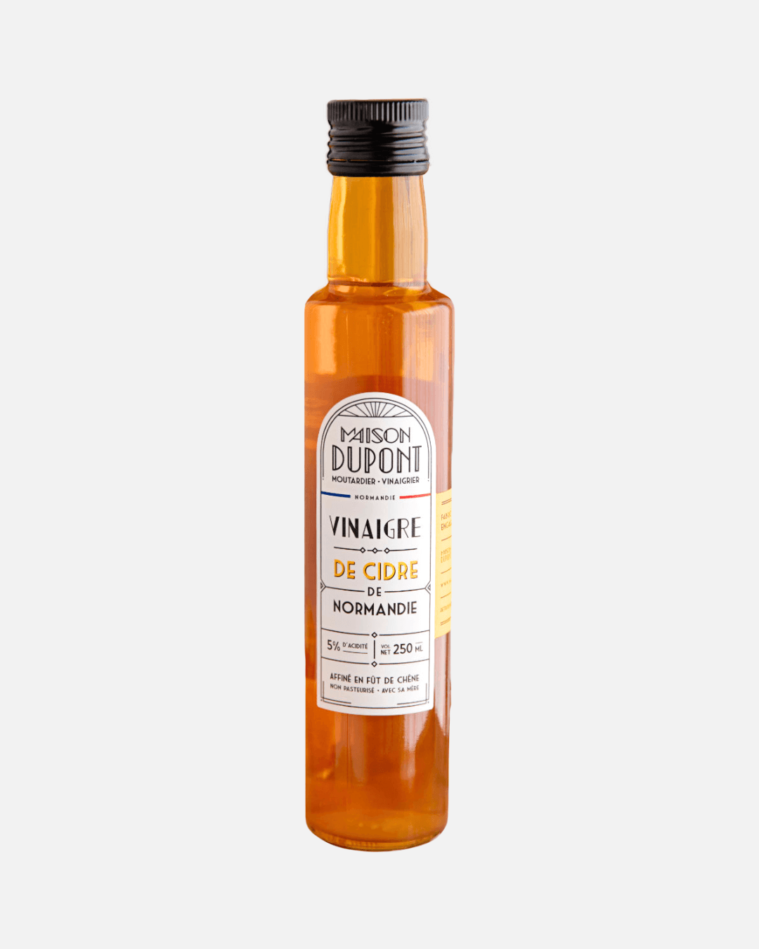 Flasche Maison Dupont Apfelessig aus der Normandie, 250 ml, mit 5% Säure, gereift in Eichenfässern.