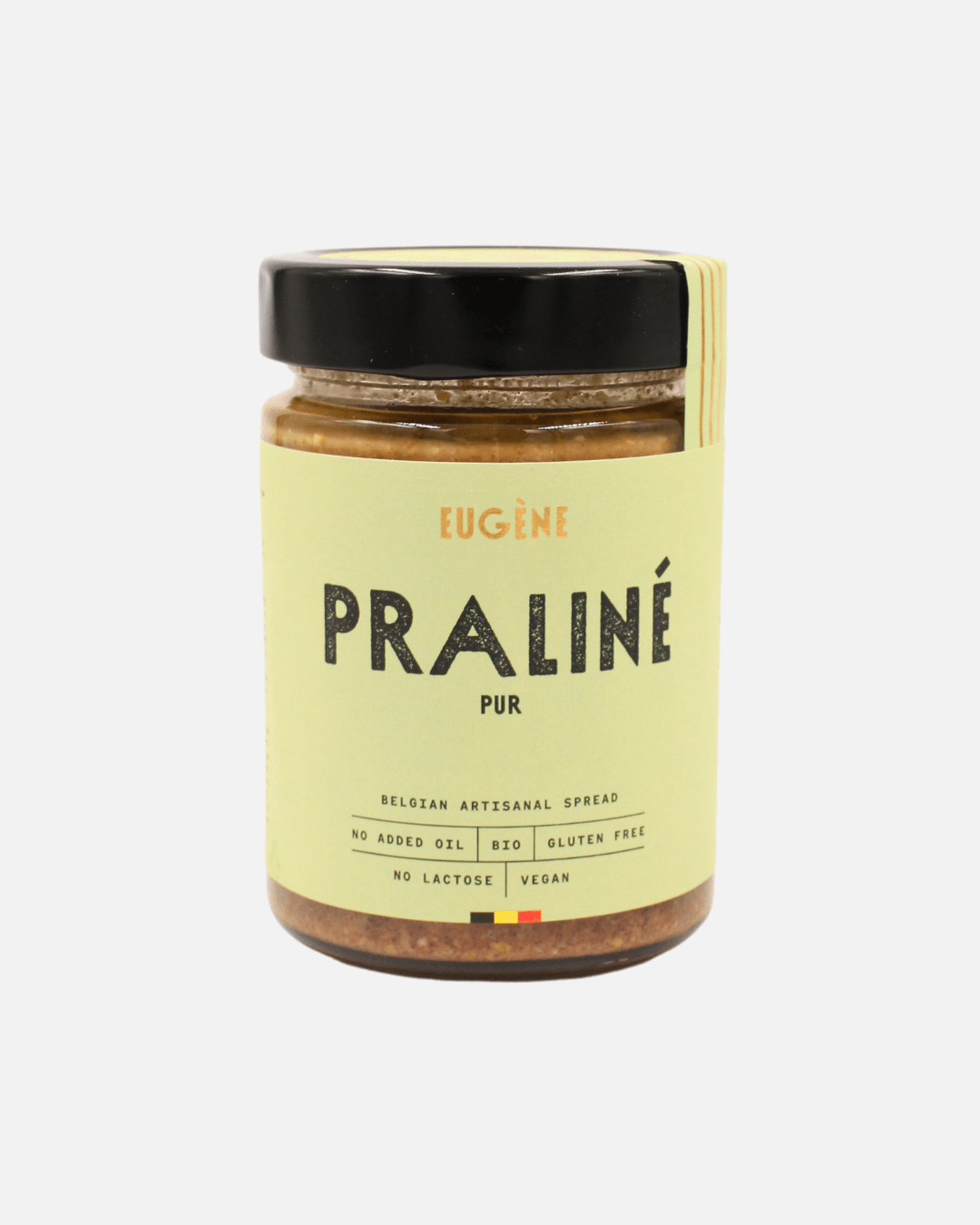 Glas Bio-Praliné Pur Nussbutter von Eugène Chocolatier mit veganem, glutenfreiem Aufstrich.