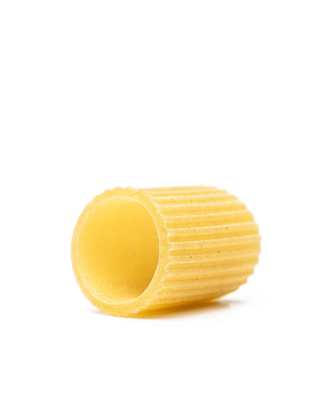 Detailaufnahme einer einzelnen Mezze Maniche von Mancini mit geriffelter Oberfläche, ideal zum Einfangen kräftiger Saucen.