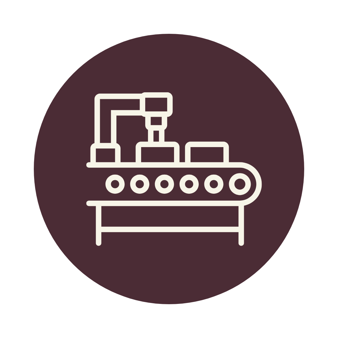 Schwarzes Icon, symbolisiert eigene Produktion oder hausgemachte Herstellung.