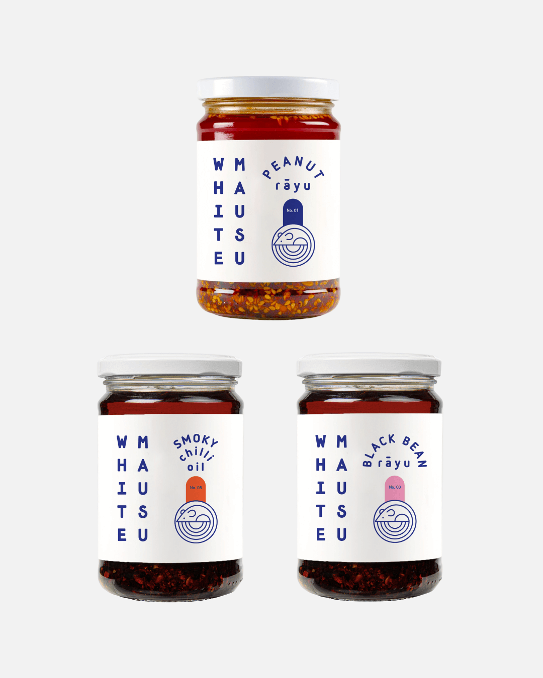 White Mausu Chili Oil Tasting Set, 3 x 240g