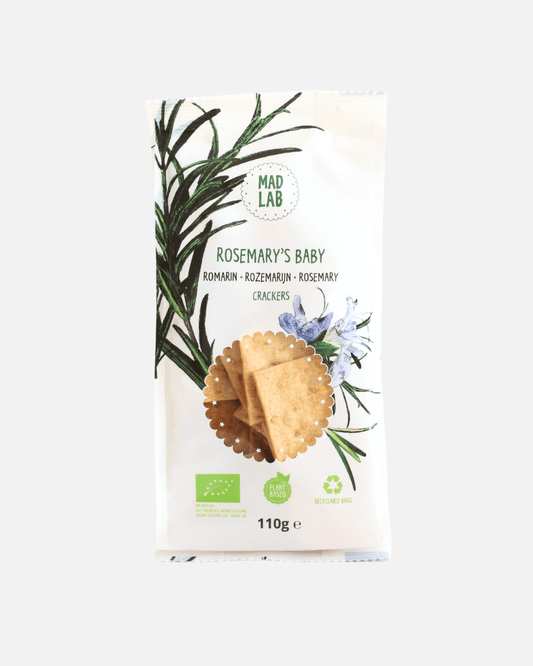 Bio-Cracker mit Rosmarin von Mad Lab – knusprig, aromatisch, vegan & nachhaltig verpackt, 110g.