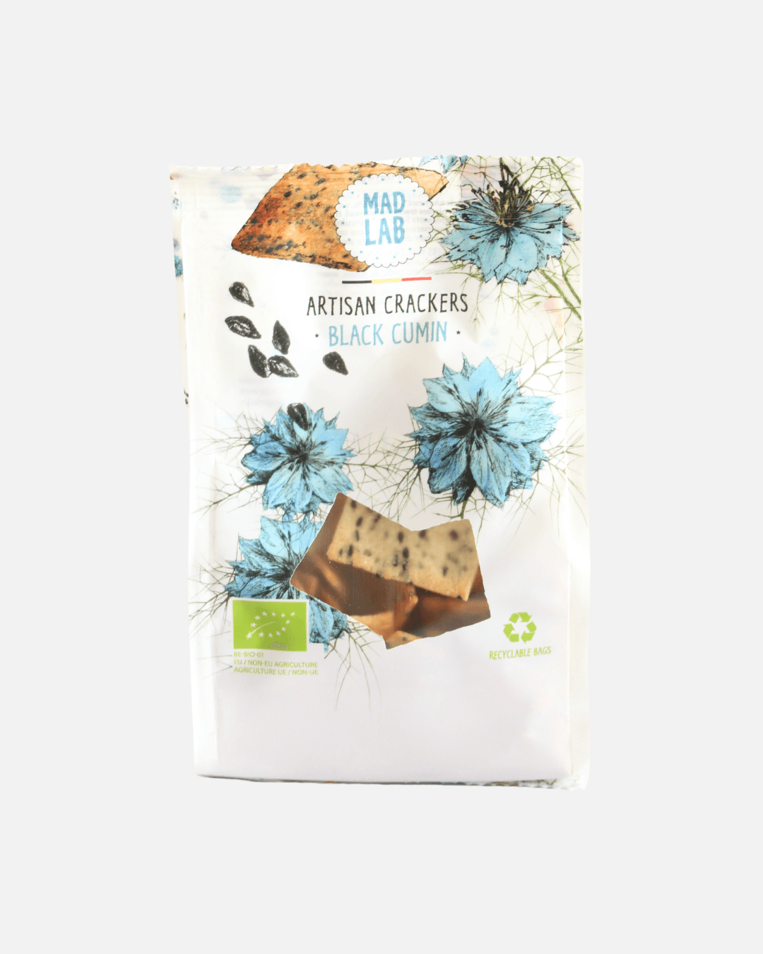 Bio-Cracker mit Schwarzkümmel von MAD LAB – knusprig, aromatisch, bio-zertifiziert und vegan.