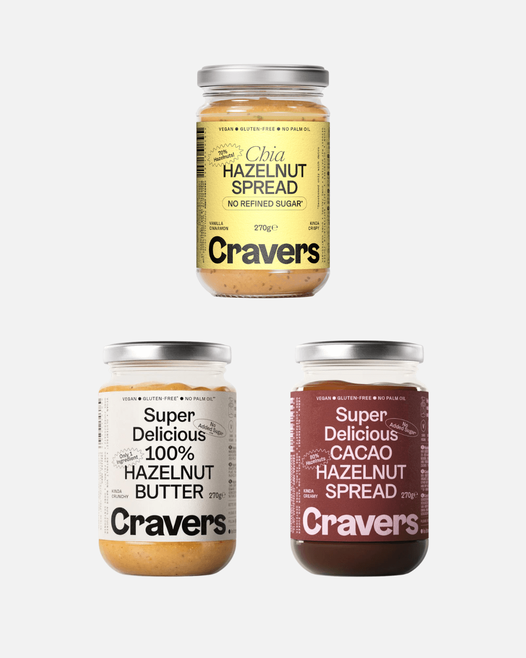 Cravers Hazelnut Butter Tasting Set 3 x 270g