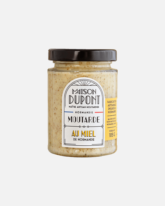 Maison Dupont Normandie Honig Senf im Glas, 105g, Nahaufnahme.