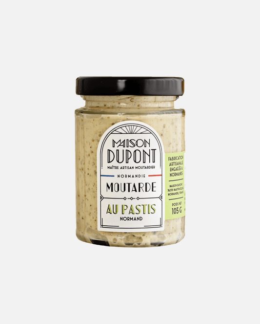 Maison Dupont Normandie Senf mit Pastis im Glas, 105g, Nahaufnahme.